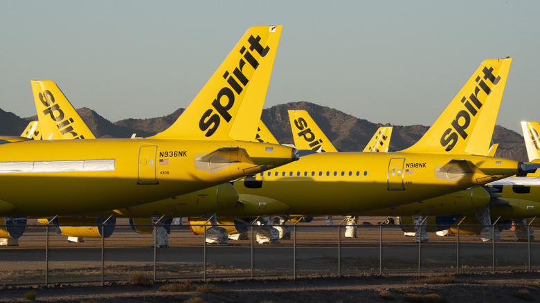Airplanes parked at Phoenix Airport at dusk