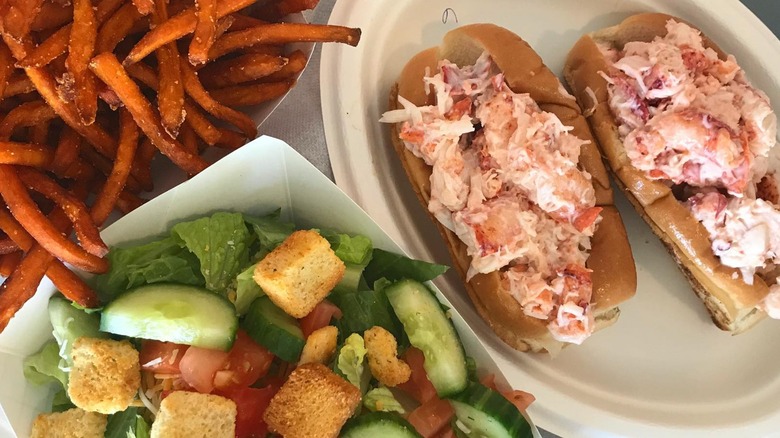 Lobster rolls, sweet potato fries, and salad from The Beach Plum in New Hampshire