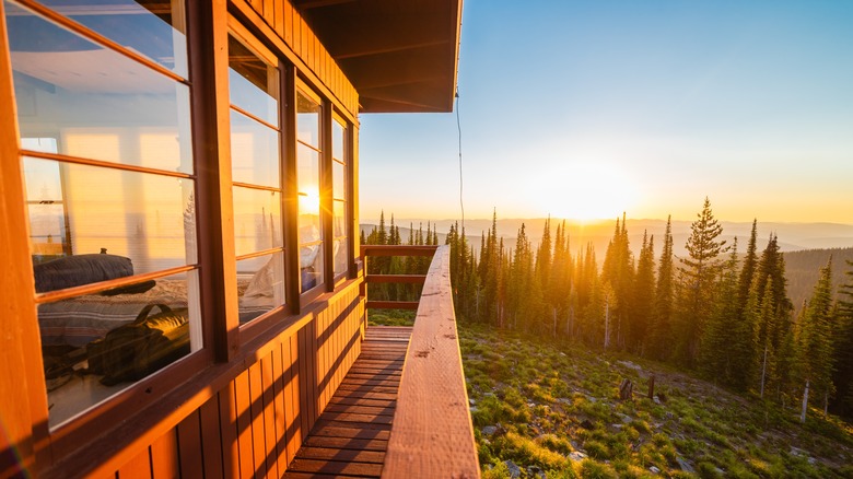 Sunset from fire lookout tower in Idaho mountains