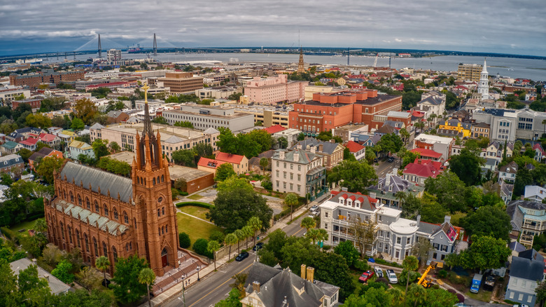 An aerial shot of Charleston, South Carolina