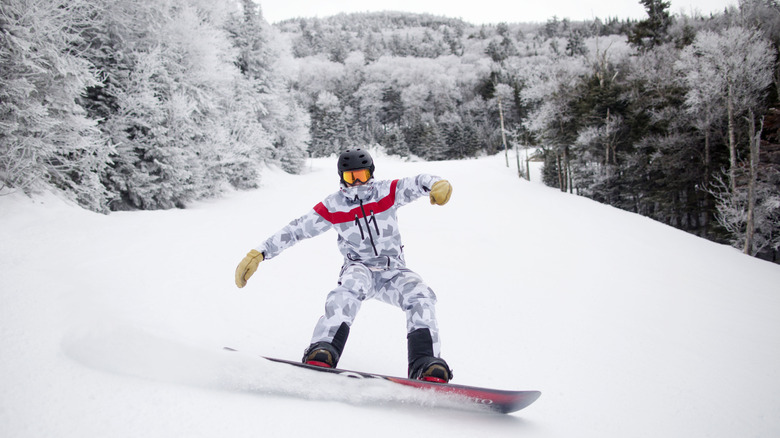Snowboarder on Whiteface Mountain trail