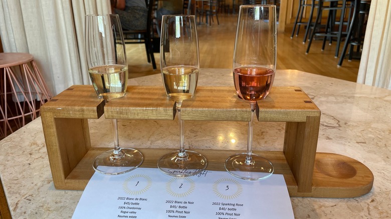 Three glasses of sparkling wine for tasting