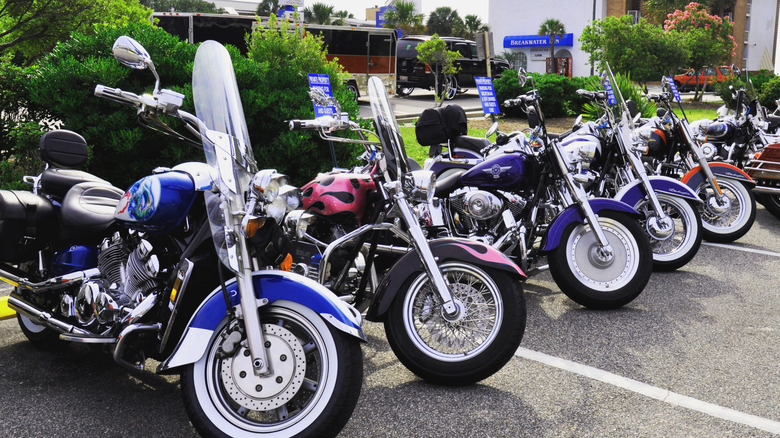 Lineup of motorcycles for Black BikeFest in Atlantic Beach, South Carolina