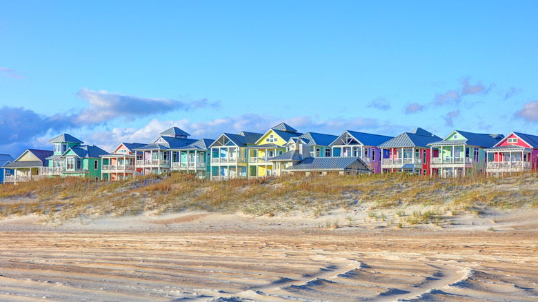 Oceanside view of homes along the coast of Atlantic Beach, South Carolina