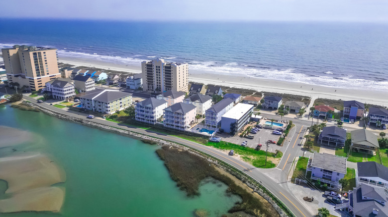 Aerial view of coastal road