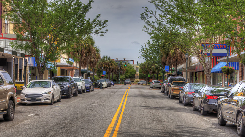Quiet, tree-lined street in Orangeburg, South Carolina