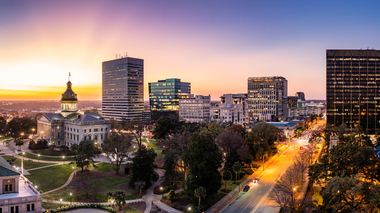 skyline of Columbia, South Carolina at dusk