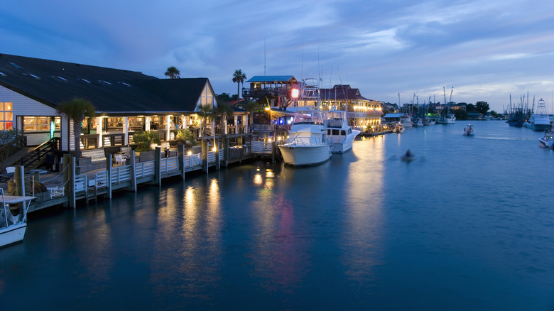 Aerial view of Shem Creek in Mount Pleasant, South Carolina