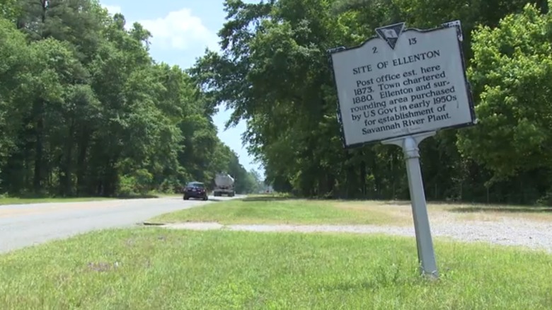 Ellenton marker at the town's original location in South Carolina