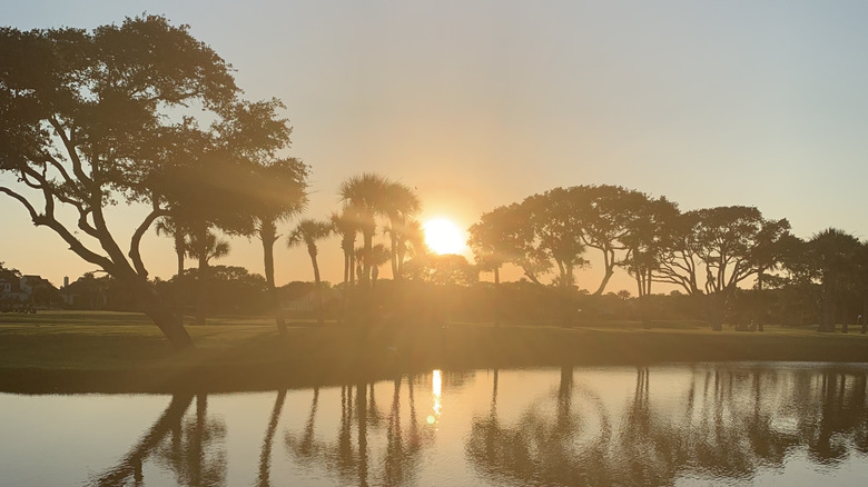 View of the Seabrook golf course at sunset