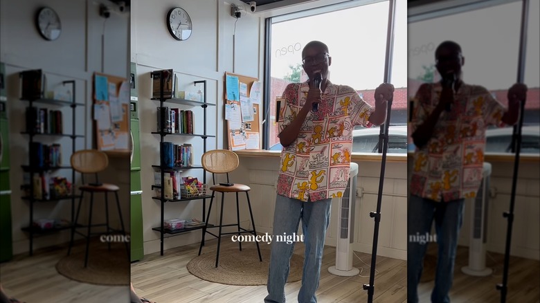 Comedy night by the small library at Reynolds Laundry in Charleston, South Carolina