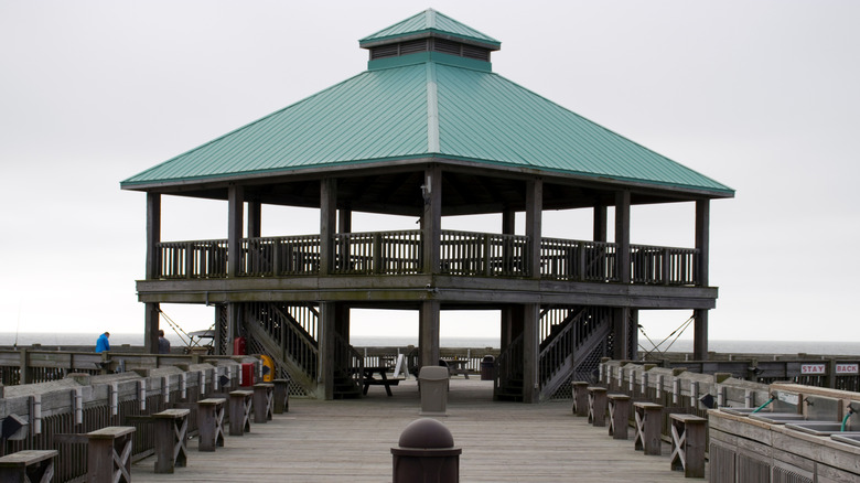 Folly Beach Pier with overcast skies