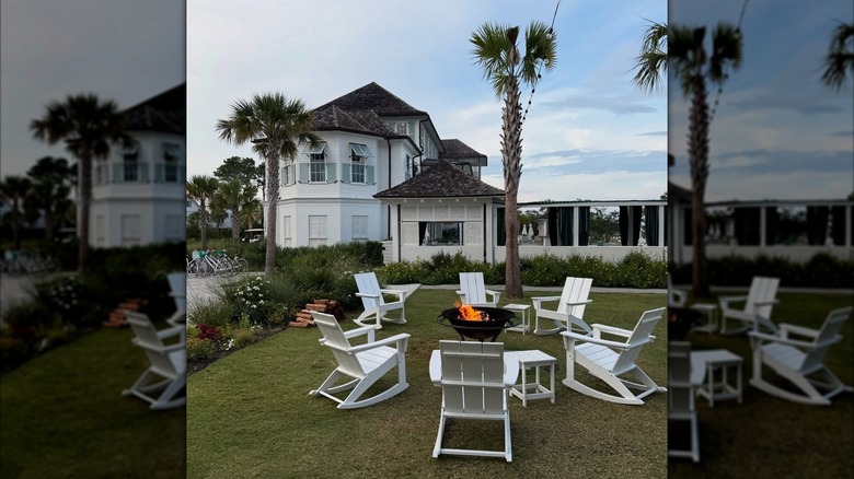 Deck chairs and bonfire at The Dunlin