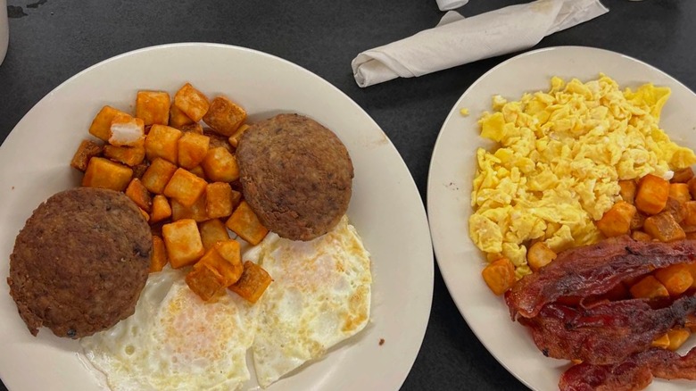 Two full breakfast plates at Stax's Original Restaurant