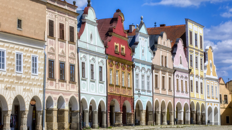 Colorful facades on the main square of Telč, Czechia