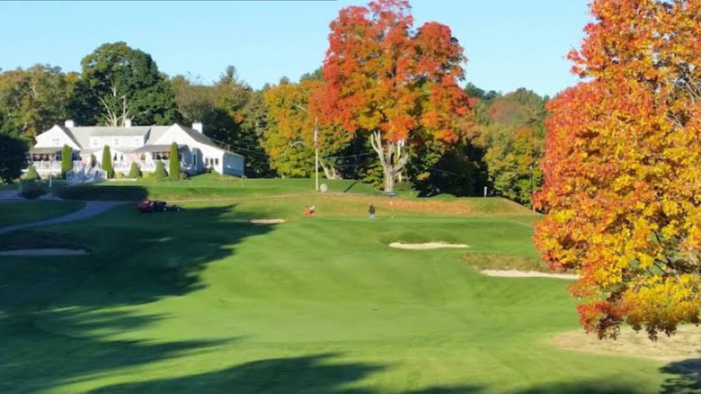 Fall foliage surrounding the club house and golf course at Cohasse Golf Club in Southbridge.