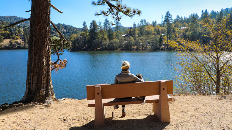 Woman enjoys Lake Gregory, Crestline