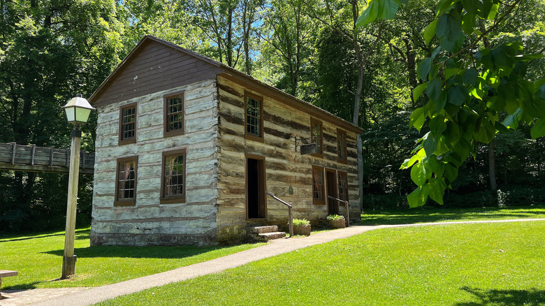 A building in Pioneer Village at Spring Mill State Park