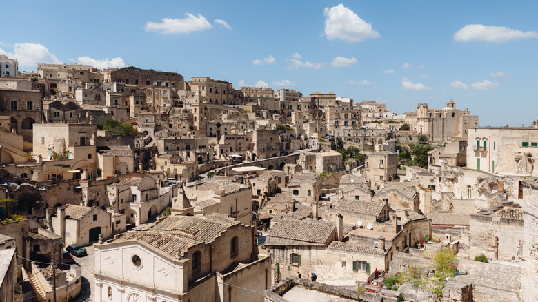 Aerial of Sassi di Matera from the Vetera Matera hotel, Italy