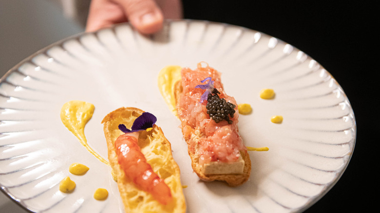 Close-up of a plate of food served at Artema, the on-site restaurant at Vetera Matera