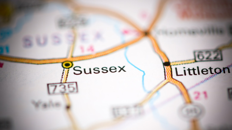 map location of Sussex, Virginia