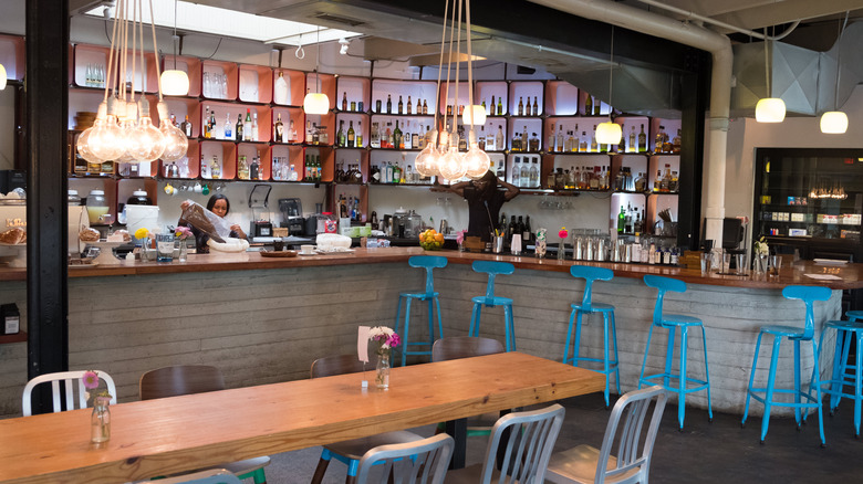 Coffee shop inside the Brick Blue Star Art Complex building in San Antonio, Texas