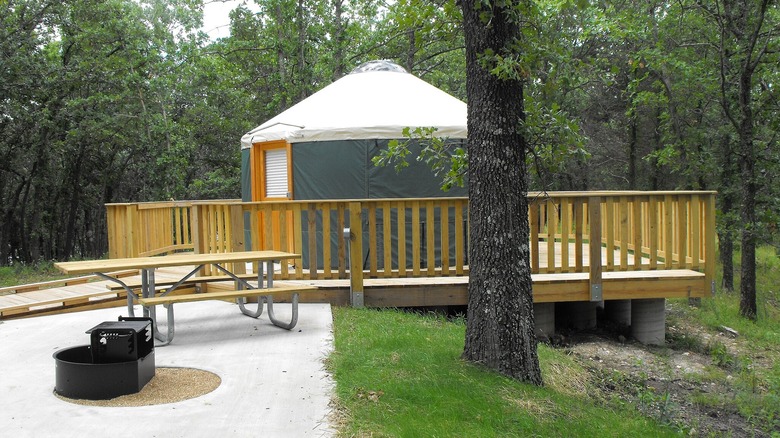 Paved yurt campsite at state park