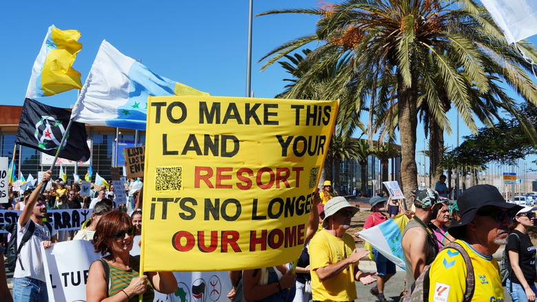 Locals protest against overtourism in the Canary Islands, Spain