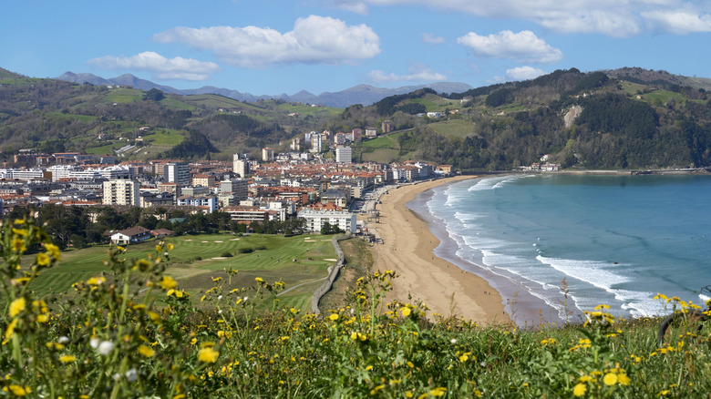 A view of Zarautz beach and hillside