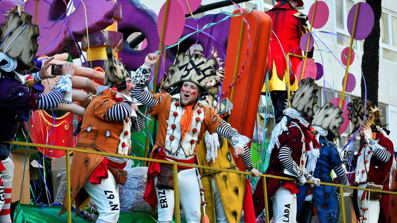 People on a float at Carnival in Cadiz, Spain
