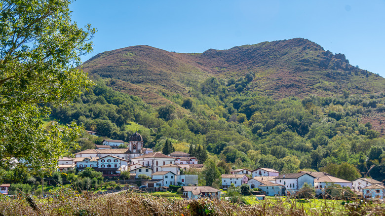 View of Zugarramurdi with hills in background