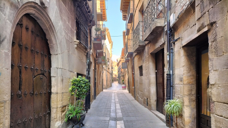 a narrow street in the medieval town of Laguardia, Spain