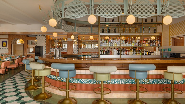 View of the bar at SLS Barcelona's restaurant