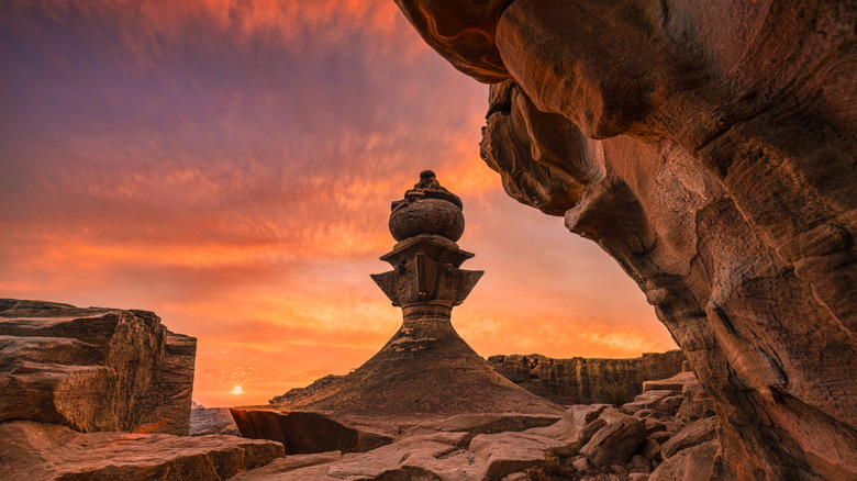 Image of Al Deir, one of the rock monuments in the ancient city of Petra in southern Jordan, pictured here at sunset