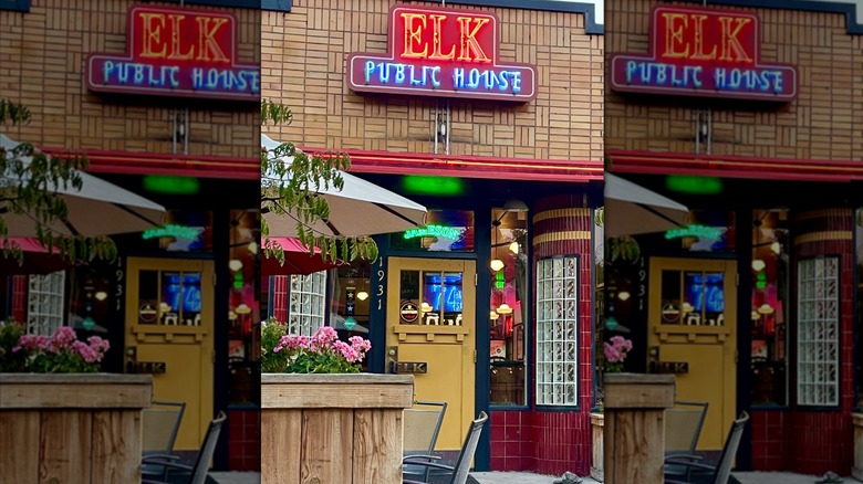 The exterior sign of the Elk Public House restaurant
