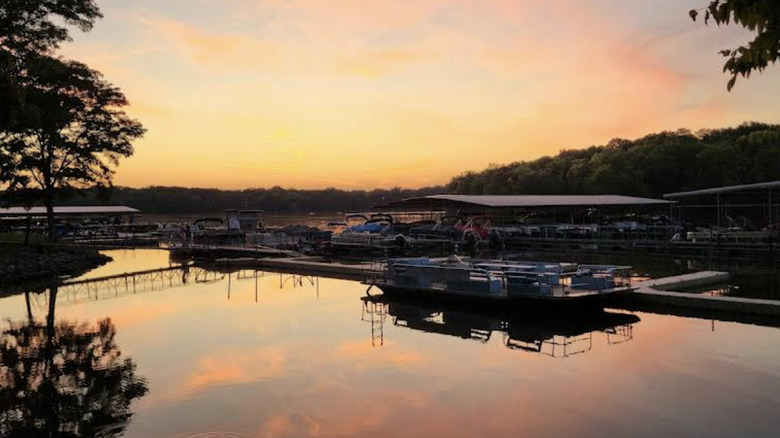 Sunset view of Lake Springfield Marina