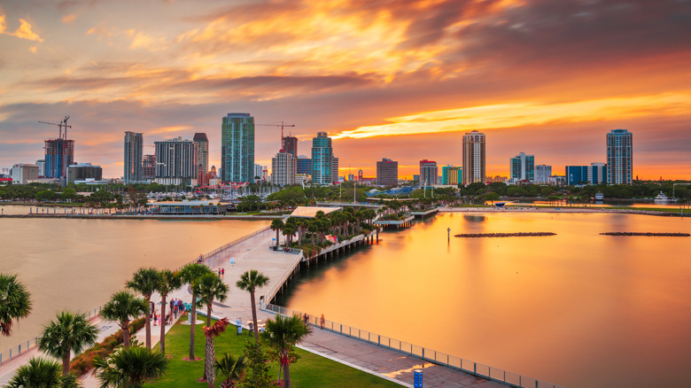 St Petersburg pier on Tampa Bay at sunset