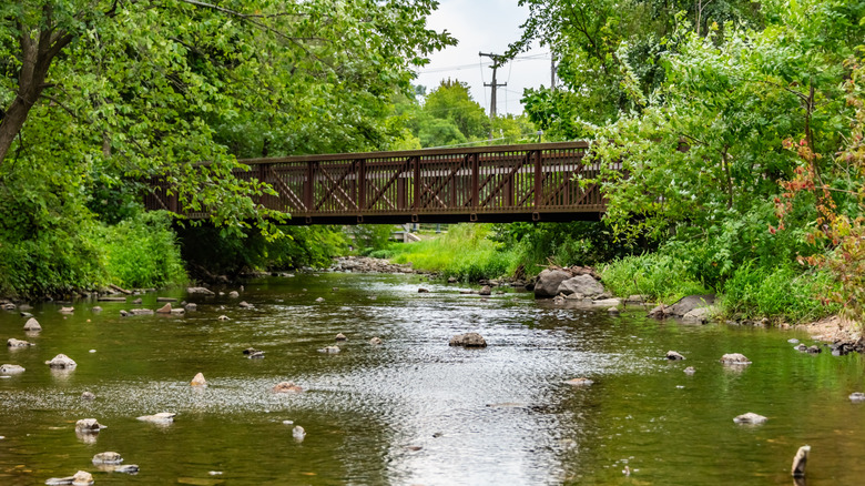 A welcoming bridge over Waubonsie Creek in Oswego Illinois.