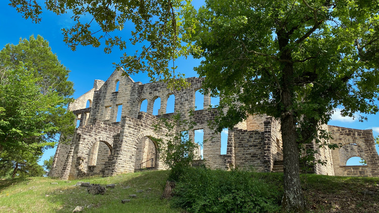 Ha Ha Tonka Castle Ruins in Missouri, featuring stone remnants of an early 20th-century mansion.