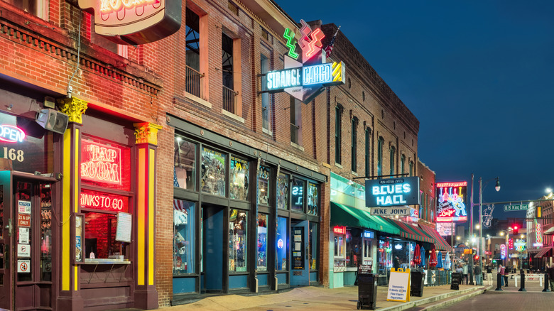 Colorful bars on Beale Street in downtown Memphis, Tennessee