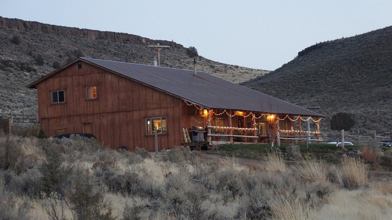 Woman holding horse reins at Steens Mountain Guest Ranch