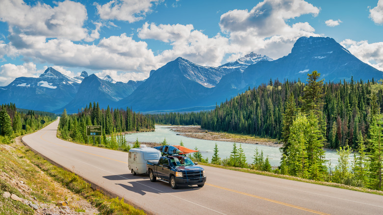 car driving through Rockies