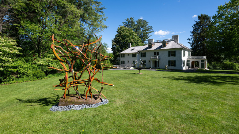 An abstract metal sculpture on the lawn of Chesterwood in Berkshire Mountains region of Western Massachusetts