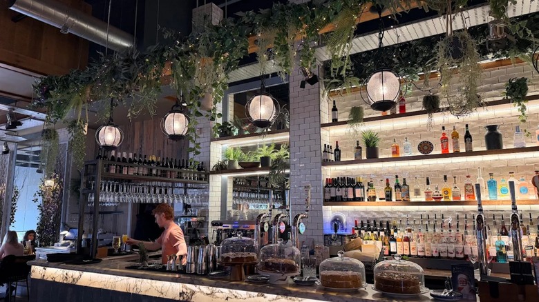 A bartender behind the bar at Willow in Stoke-on-Trent, Staffordshire, England
