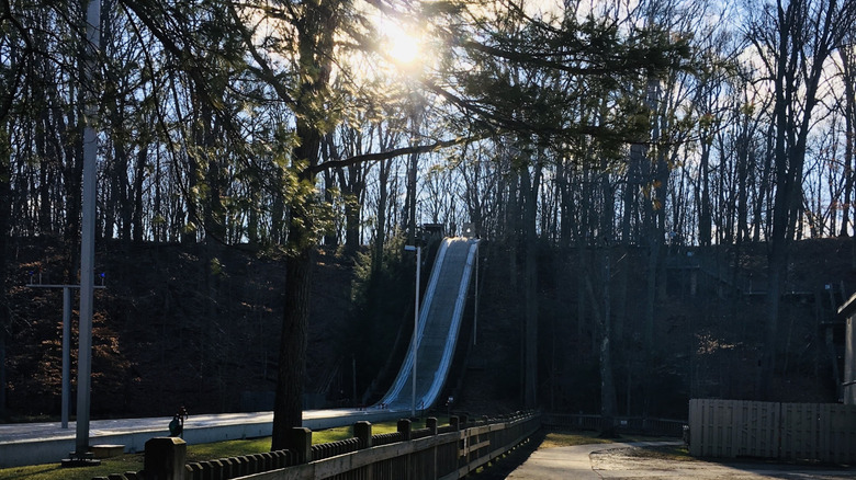 View of the toboggan chute at The Chalet in Strongsville, Ohio