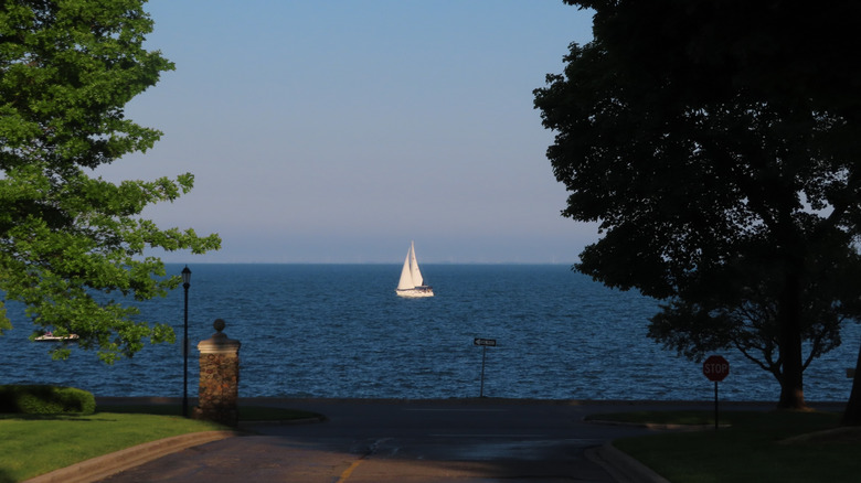 View of a sailboat on Lake St. Clair from Grosse Pointe