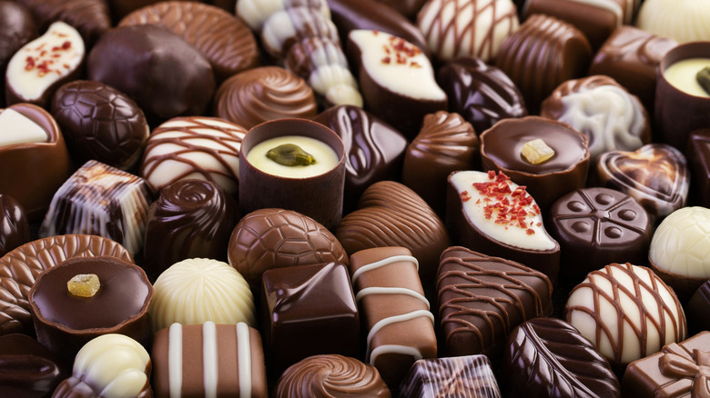 Different kinds of chocolate bonbons and treats