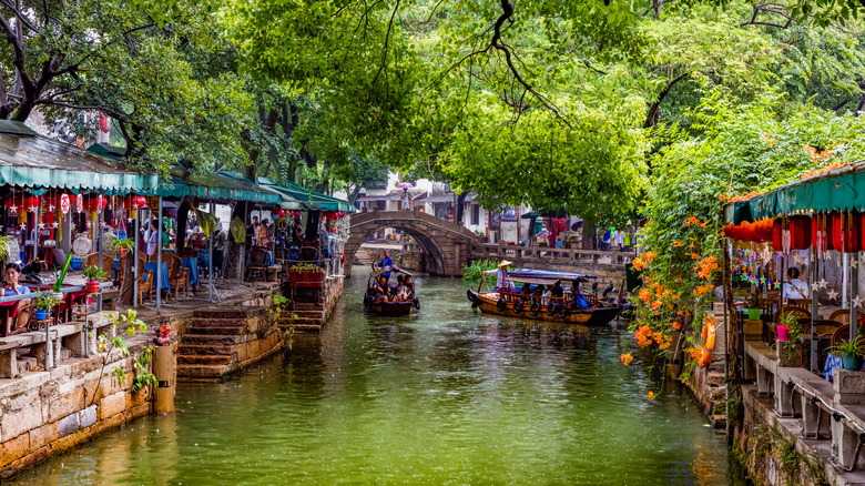 A canal in Suzhou lined with restaurants and teahouses