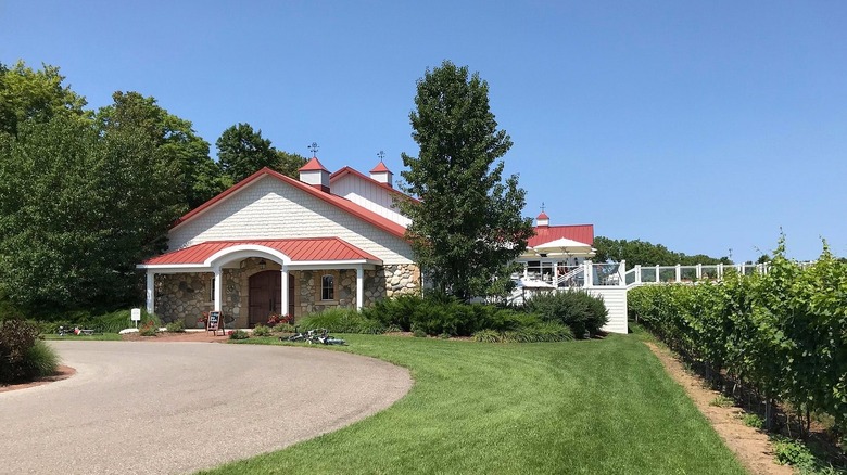 A historic tasting room next to a vineyard at Brys Estate in Traverse City, Michigan