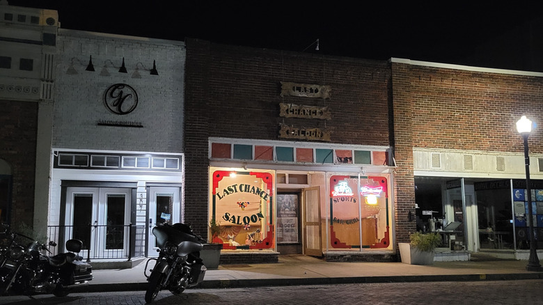 Stores at Sweet Springs, Missouri's downtown at night
